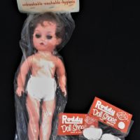 Vintage-1960s-Mint-Packaged-Doll-and-pairs-of-shoes-PEDIGREE-a-Tender-Tex-Doll-2-pairs-RODDY-Doll-Shoes-in-original-packaging-Doll-Approx-34cmh-Sold-for-75-2020