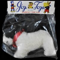 Vintage-c1960s-Mint-Packaged-JOY-TOYS-Australian-Made-Soft-Toy-DOG-Black-White-w-original-Pink-Ribbon-Sold-for-124-2020