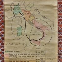 Vintage-canvas-hanging-map-educational-map-Robinsons-Senior-History-Series-13-The-Rise-of-Italy-1859-1871-Pub-HECRobinson-PL-Melb-Approx-100cmh-x-7-Sold-for-62-2020