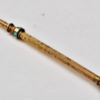 c1890-9ct-gold-ladies-dainty-propelling-pencil-with-amethyst-to-end-and-band-of-small-turquoises-Sold-for-68-2020