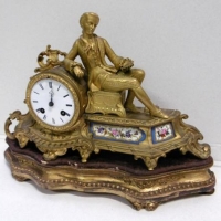 C1900 French Ormolu Miroy Freres  Clock with Limoges panels on stand - Sold for $323 - 2016