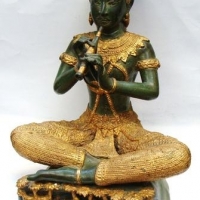 Vintage heavy cast metal figure of BUDDHA Playing Pipe - Heaps Gilding, etc - Sold for $112 - 2016