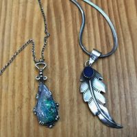 2-x-silver-Necklaces-1970s-opal-pendant-leaf-shaped-pendant-with-Lapiz-both-on-silver-chains-Sold-for-43-2019