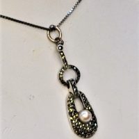 Art-Deco-silver-Marcasite-pearl-pendant-on-silver-chain-Sold-for-112-2019