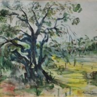 Framed-ISABEL-HUNTINGTON-1905-1971-Watercolour-THE-TREE-LATROBE-HIGH-Signed-lower-right-further-details-on-Munster-Arms-gallery-label-verso-Sold-for-43-2019