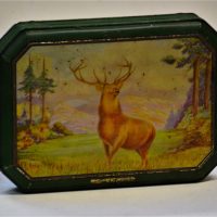 c1910-Monarch-of-the-Glen-biscuit-tin-featuring-a-stag-Sold-for-31-2019