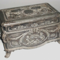 Large Victorian silver plated Casket with ornate embossed decoration incl Cherubs - Sold for $146 - 2012