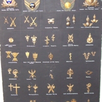 Display board with 49 x 1939 Swedish Military INSIGNIA incl Aircraft artillery, Dental Corps, Photographic, Military Police, War correspondents, Chapl - Sold for $73 - 2008