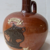 Royal Doulton SPECIAL HIGHLAND WHISKY stoneware FLAGON with applied text & galleon - c1902+ - Sold for $195 - 2008