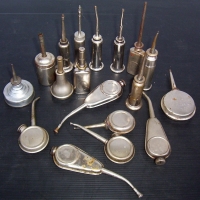 Group lot miniature vintage OIL CANS, unusual shapes & sizes incl, Lucas & Keystone brands etc - Sold for $98 - 2008