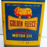 Vntage GOLDEN FLEECE Motor Oil Tin by HC Sleigh - SAE 40, one imperial gallon - approx 24cm high with some wear to text - Sold for $67 - 2014