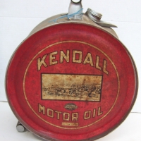 Large round KENDALL Motor OIL Tin - red front & back with great graphics - Sold for $293 - 2014