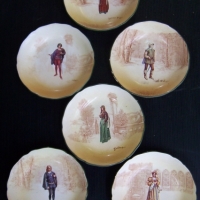6 x Royal Doulton series ware 'SHAKESPEAREAN CHARACTERS' Leeds round fruit DISHES - D3746 - incl Katherine, Juliet, Anne Page, Romeo, Hamlet, Orlando - Sold for $73 - 2014