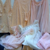 Group lot of Vintage LINGERIE incl Victorian white cotton night dress, silk embroidered pyjamas c 1930's  & nighties - Sold for $79 - 2014