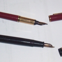 Group lot of  Fountain PENS, incl Black Watermans with 14 ct nib, Cartier with 18ct nib,  propelling pencils etc - Sold for $128 - 2014