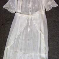 Stunning Victorian white on fine white cotton TEA DRESS with crocheted panels, embroidery, lace & pin tucks - Sold for $61 - 2014
