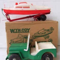 Boxed 3 piece WYN-TOY Set -  Playmatic JEEP,  BOAT and  TRAILER - Sold for $85 - 2014
