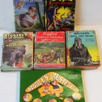Group lot of BIGGLES BOOKS - mainly all hcover with dj's inc - 1949 first edition 'Biggles takes a Holiday' & Biggles in Australia comic style book et - Sold for $244 - 2014