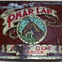 1930's PHAR LAP Fine Cut TOBACCO TIN, fair condition - Sold for $415 - 2014