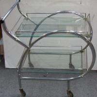 Stylish 1950's 2 tiered chrome AUTO TROLLEY with GLASS shelves - Sold for $110 - 2014