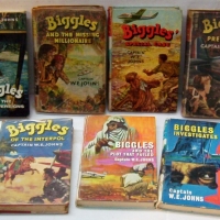 7 x first edition BIGGLES books - incl Biggles Investigates, Biggles SPECIAL CASE, Biggles presses on, Biggles & the plot that fails etc - all publish - Sold for $92 - 2014
