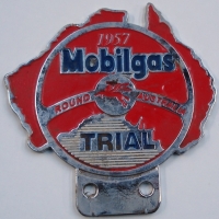 1957 MOBILGAS round Australia car TRIAL grill BADGE - Sold for $116 - 2014