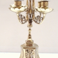 Heavy ornate brass 5 branch CANDELABRA with embossed SERPANT FEET & Masks - Sold for $73 - 2014