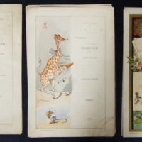 11 x Victorian Messageries Maritimes steamship MEAL REQUEST forms with fab Illustrations of animals dressed as humans incl KANGAROO, tiger, monkey, l - Sold for $104 - 2008