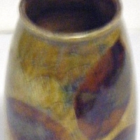 DOULTON Lambeth salt glaze VASE - featuring scraffito brown leaves, pale green ground - high gloss glaze - 205 cms H - tiny ship to rim - Sold for $92 - 2008
