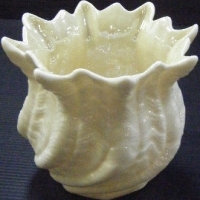 BELLEEK Vase - embossed organic spiral pattern with irregular zig zag rim - green mark to base - 9cmsH 11cms - Sold for $55 - 2008