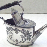 Ornate Victorian Splated watering can, engraved floral decoration, Made in England by Walter Oxley, Sheffield - Sold for $55 - 2008