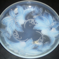 1930's French Julien Art Deco Vaseline glass bowl with Grape Vine Decoration, d30cm - Sold for $122 - 2008