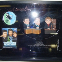 Shadow boxed framed collage - THE FOOTY SHOW -  Greatest Hits of the first decade - inc multi platinum DVD SIGNED by SAM NEWMAN, 3 sculptured 3D figur - Sold for $305 - 2008