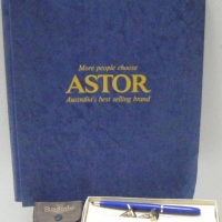 Small lot inc 3UZ cufflinks, AWA biro, RADIOLA leather matchbox pouch & ASTOR advertising folder - Sold for $55 - 2008