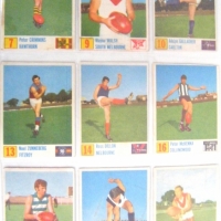 9 x 1971 KORNIES cut out FOOTBALL CARDS - Crimmins, Gallagher, McKenna, Skilton, Price, Newland, Zunneberg, Dillon, Walsh - Sold for $73 - 2008
