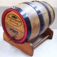 Wooden Port barrel - The Australian Wine Company, & stand, 395 cm L - Sold for $61 - 2008
