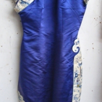 Blue Cheongsam Chinese silk dress with Wide White Embroidered Trims and Collar - Sold for $61 - 2008