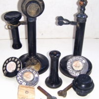 Box lot antique candlestick TELEPHONE parts - Sold for $122 - 2008