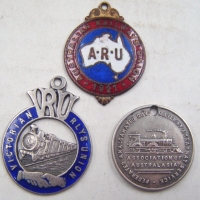 3 x RAILWAYS Related MEDALLIONS - 1921 Enamelled Aust Railways Union, Old Sterling and Enamel Vic Railways Union and Federated Amalgamated Gov Railway - Sold for $134 - 2008