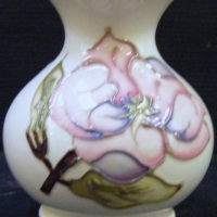 MOORCROFT Magnolia VASE - cream ground by Beverley Wilkes - 9 cms H - Sold for $244 - 2008