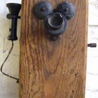 1920's wall TELEPHONE - oak case with Bakelite fittings - marked PMG - Sold for $85 - 2009