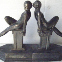 Pair Stylised Spelter ART DECO BOOKENDS featuring reclining nudes - Made in Japan - Sold for $293 - 2009