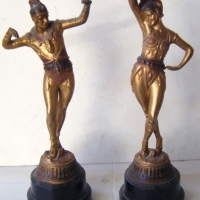 Pair of Art Deco gilded spelter FIGURINES on Bakelite bases - dancing male & female - 39cms H - Sold for $293 - 2009