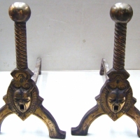 Pair of fab Heavy vintage FIRE DOGS featuring DEVIL MASKS - Sold for $104 - 2009