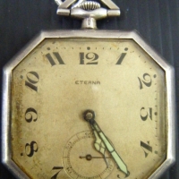 Vintage Silver ETERNA pocket WATCH - eight sided square shaped - working - Sold for $317 - 2009