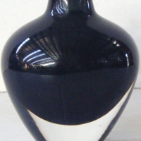 ORREFORS ART GLASS VASE, bulbous shaped with dark body and clear base, Signed to Base, 14cm H - Sold for $122 - 2009