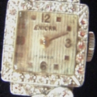 Vintage 9ct white gold Enicar 17 jewel COCKTAIL WATCH set with 50 small brilliant cut diamonds - works - Sold for $390 - 2009