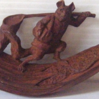 Victorian finely carved wooden PIPE STEM - curved shaped featuring dressed FOX carrying net - in original case - Sold for $140 - 2009