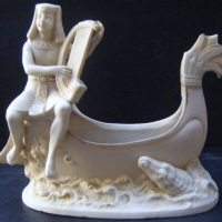 Victorian BISQUE Figural Vase, Egyptian Figure playing lute sitting on river Boat with Crocodile in the water - Sold for $73 - 2009