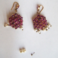 Pair of vintage EARRINGS set with 40 small Amethysts & small pearl drops (af) - Sold for $79 - 2009